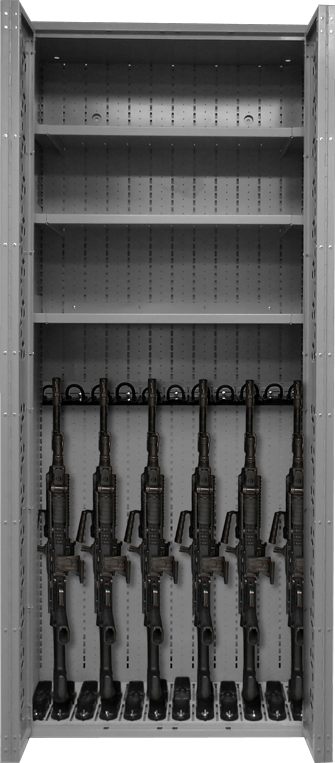Combat Weapon Storage - 85 inch Weapon Rack - M249 SAW & Shelves
