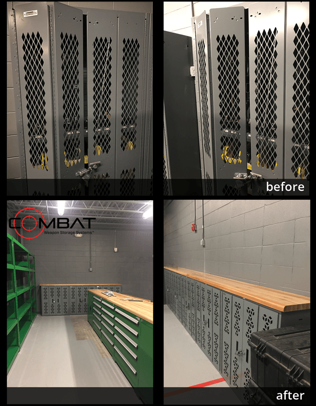 Before - Failed Weapon Rack Physical Security Inspection - After - Combat Weapon Racks